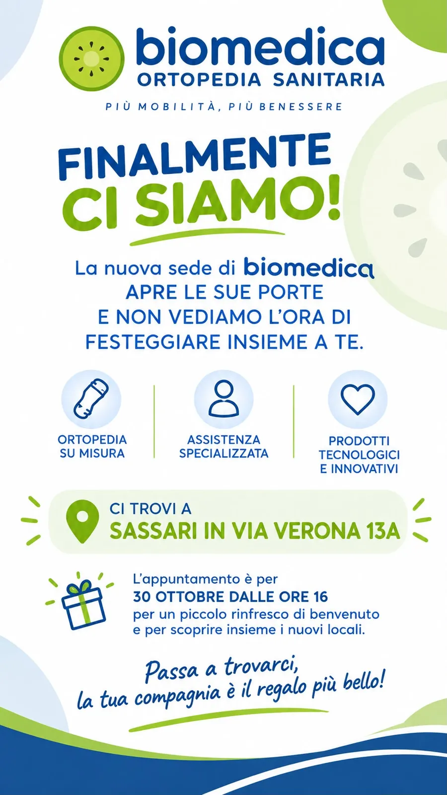 Invito all’inaugurazione della nuova sede Biomedica di Sassari, Via Verona 13/a, venerdì 30 ottobre dalle ore 16
